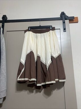 Vtg 70s Partners Please Malco Modes Skirt L Brown Cream Patchwork Square Dance